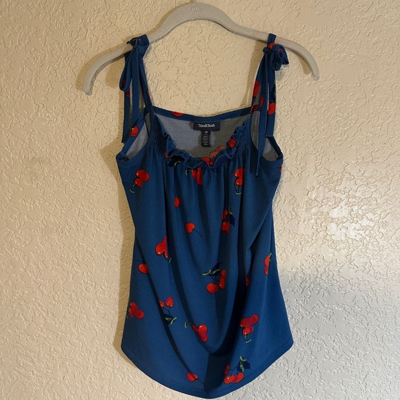 Modcloth Tank Top Womens Medium Blue Cherry Bomb Print Coquette 90 Kidcore Retro - Picture 6 of 14